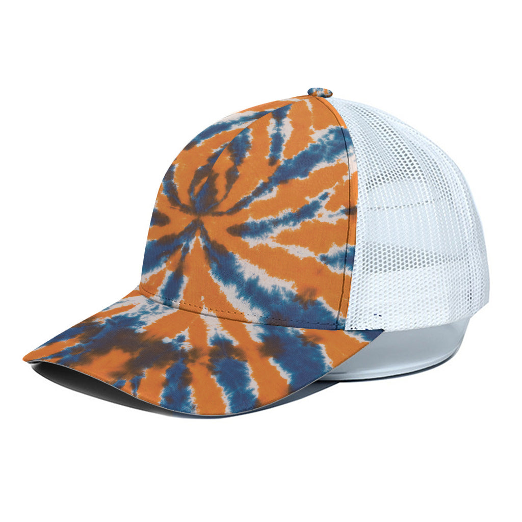 Blue And Orange Spider Tie Dye Print White Mesh Trucker Cap