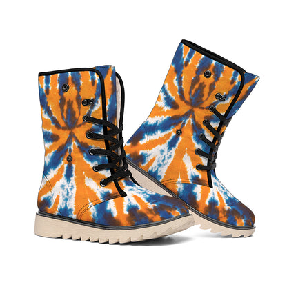 Blue And Orange Spider Tie Dye Print Winter Boots