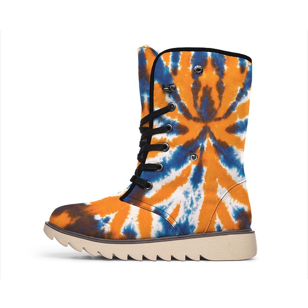 Blue And Orange Spider Tie Dye Print Winter Boots