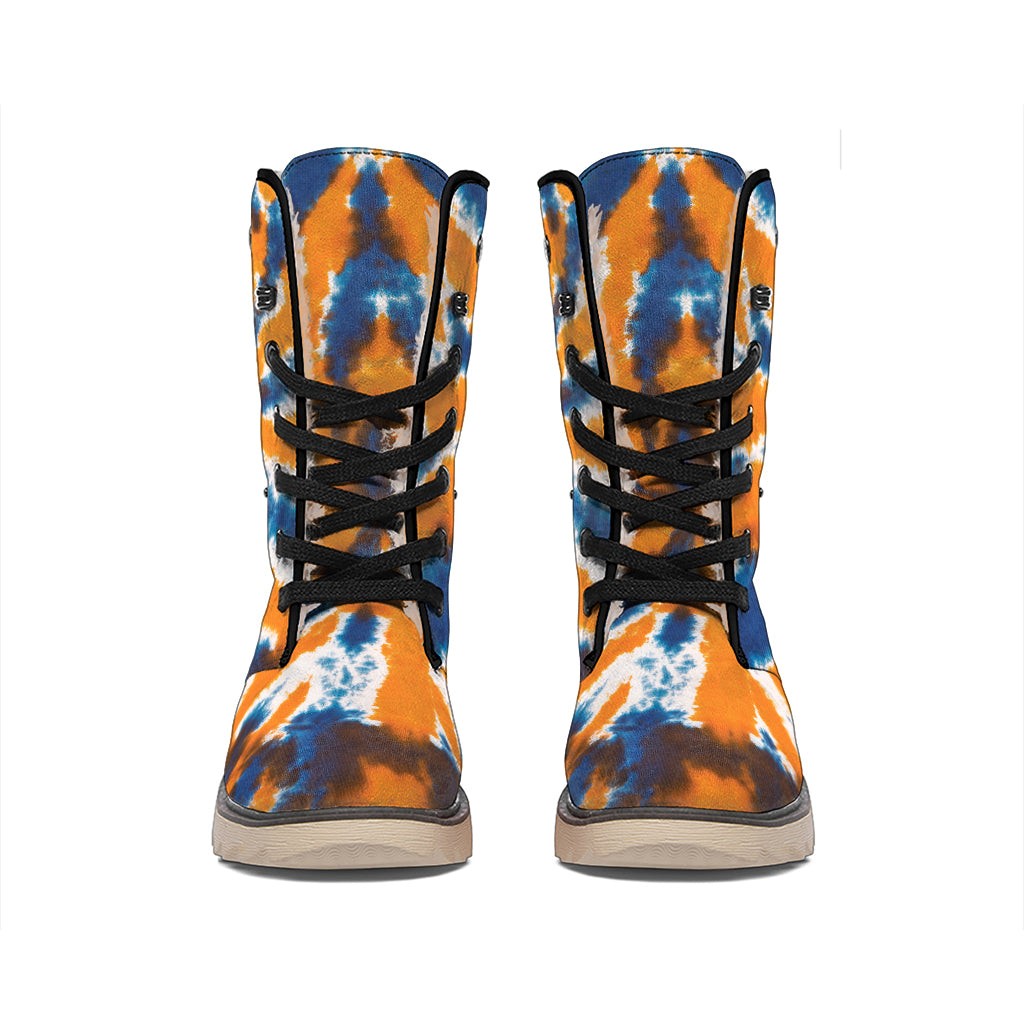 Blue And Orange Spider Tie Dye Print Winter Boots