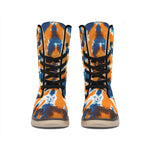 Blue And Orange Spider Tie Dye Print Winter Boots