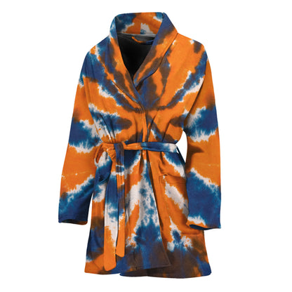Blue And Orange Spider Tie Dye Print Women's Bathrobe