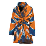 Blue And Orange Spider Tie Dye Print Women's Bathrobe