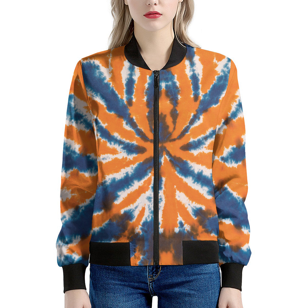 Blue And Orange Spider Tie Dye Print Women's Bomber Jacket