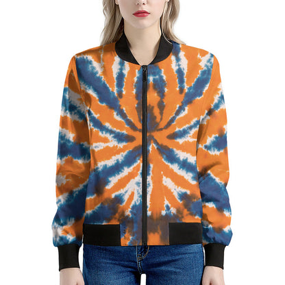 Blue And Orange Spider Tie Dye Print Women's Bomber Jacket