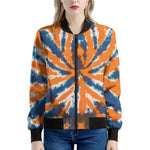 Blue And Orange Spider Tie Dye Print Women's Bomber Jacket