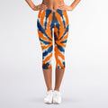 Blue And Orange Spider Tie Dye Print Women's Capri Leggings