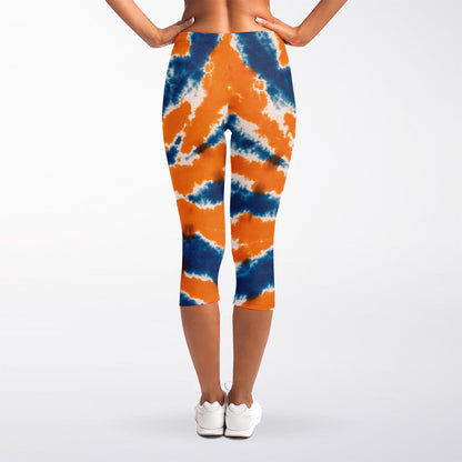Blue And Orange Spider Tie Dye Print Women's Capri Leggings