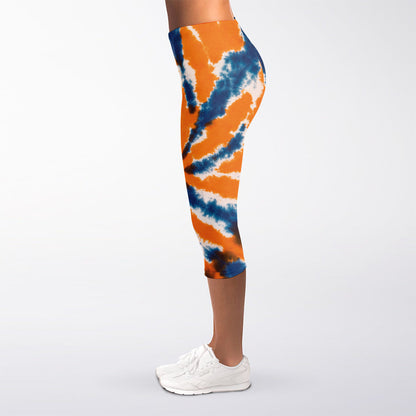 Blue And Orange Spider Tie Dye Print Women's Capri Leggings