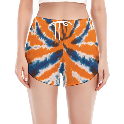 Blue And Orange Spider Tie Dye Print Women's Split Running Shorts