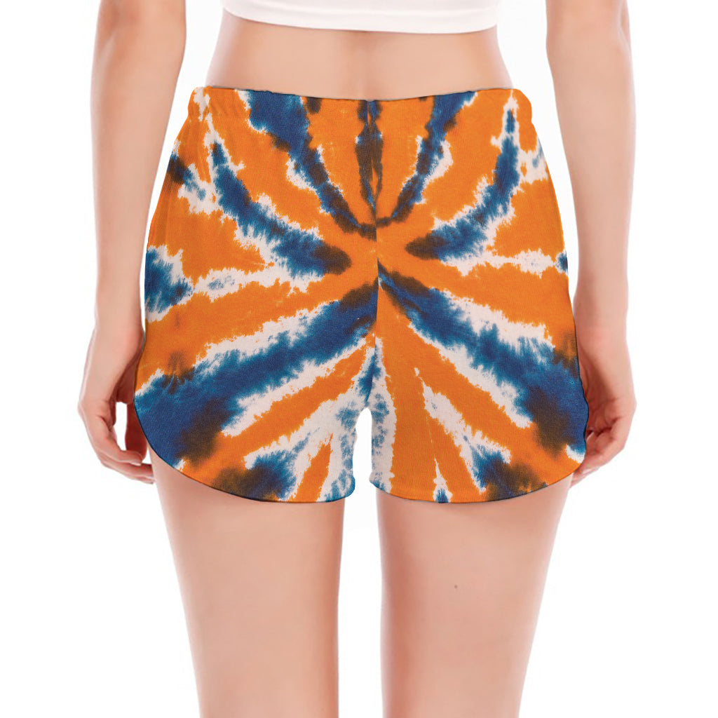 Blue And Orange Spider Tie Dye Print Women's Split Running Shorts