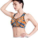 Blue And Orange Spider Tie Dye Print Women's Sports Bra