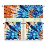 Blue And Orange Tie Dye Print 3 Piece Kitchen Curtains