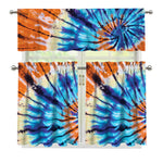Blue And Orange Tie Dye Print 3 Piece Kitchen Curtains