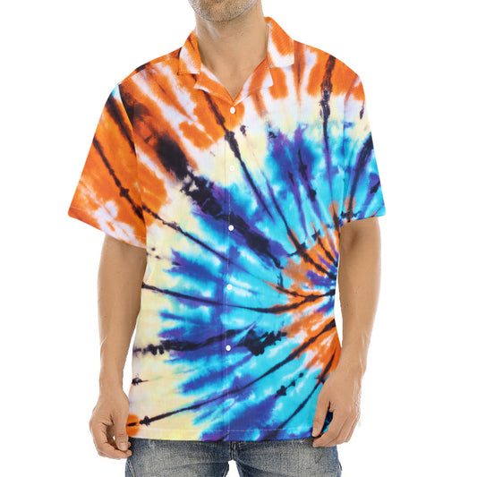 Blue And Orange Tie Dye Print Aloha Shirt