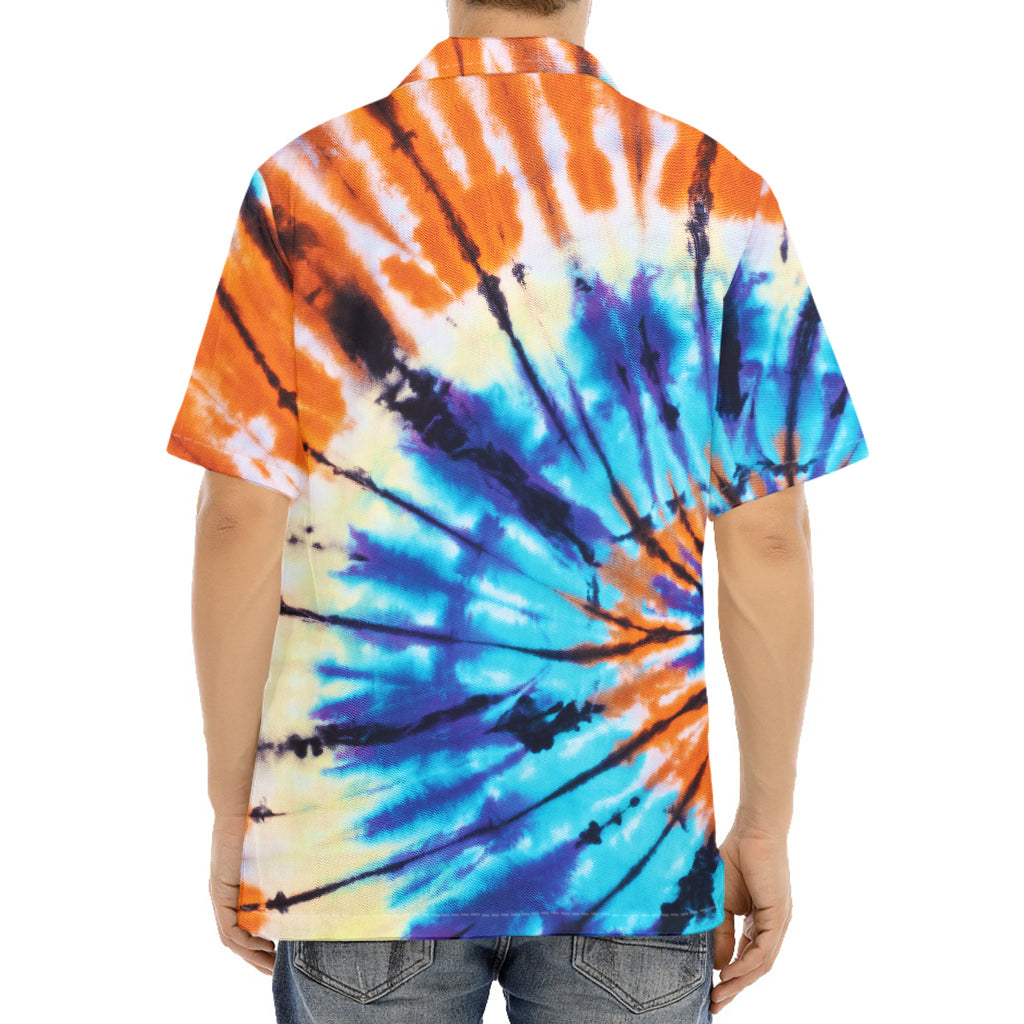 Blue And Orange Tie Dye Print Aloha Shirt