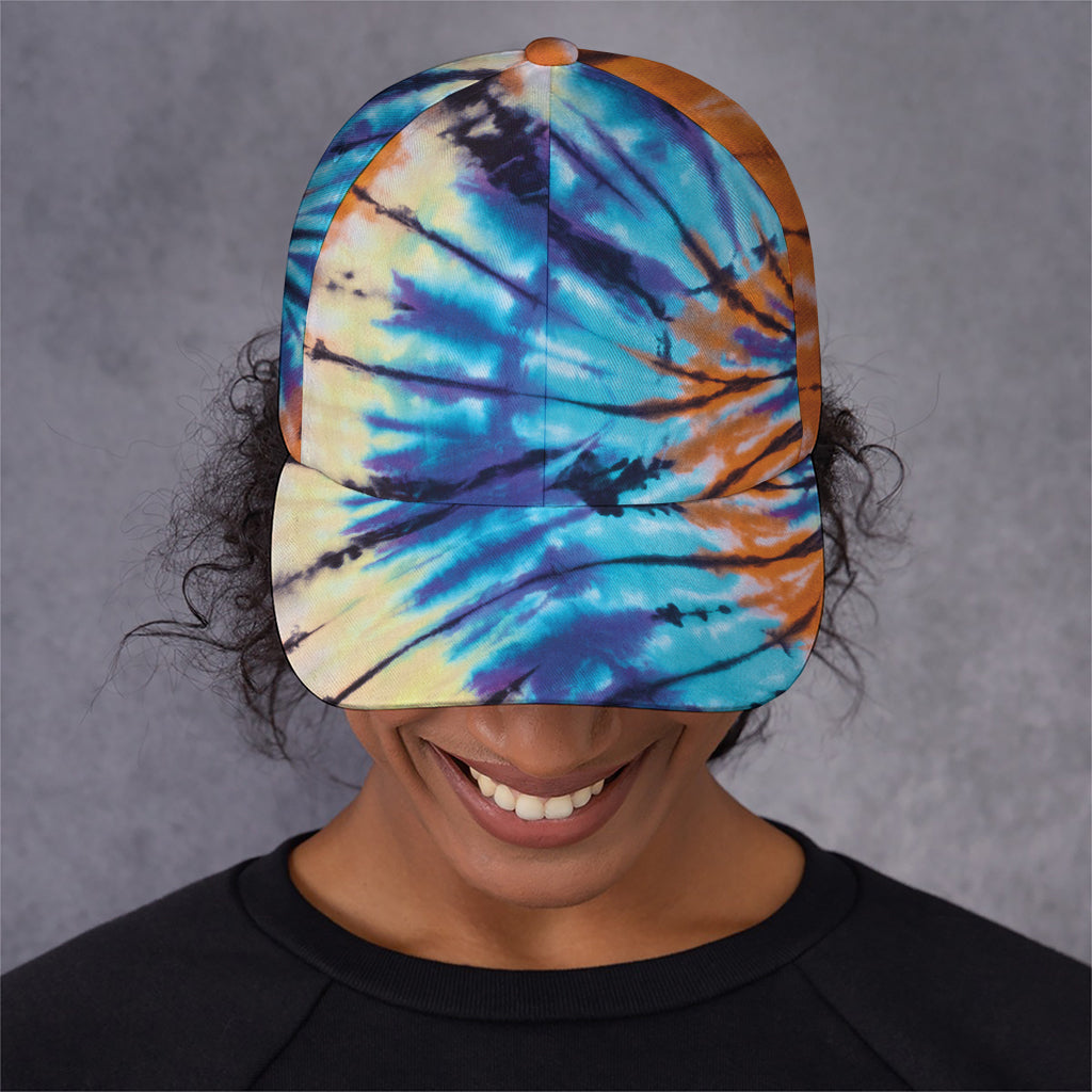 Blue And Orange Tie Dye Print Baseball Cap