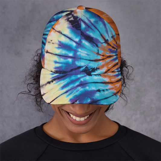 Blue And Orange Tie Dye Print Baseball Cap