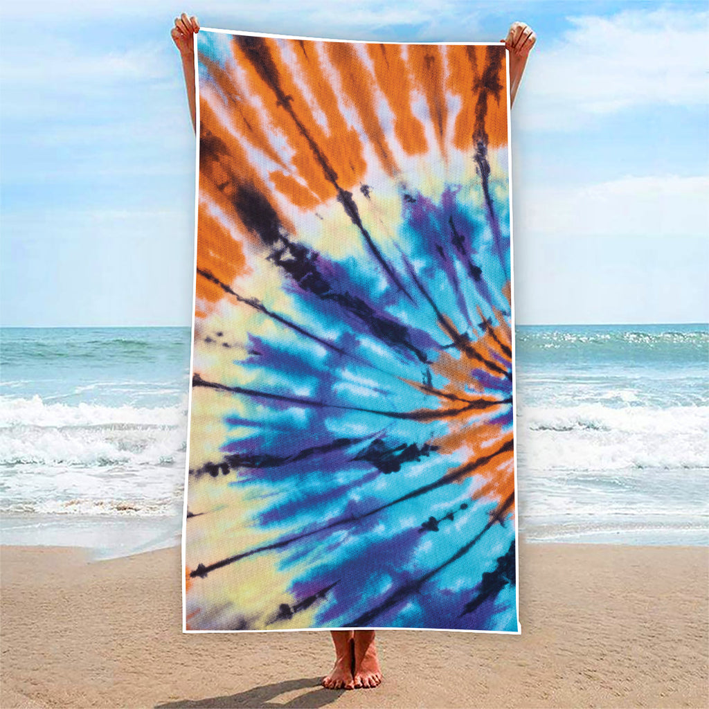 Blue And Orange Tie Dye Print Beach Towel