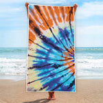 Blue And Orange Tie Dye Print Beach Towel