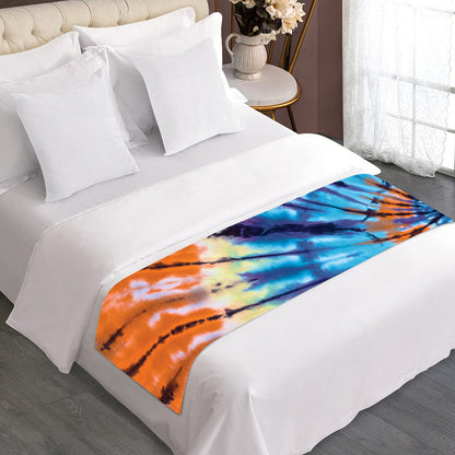 Blue And Orange Tie Dye Print Bed Runner