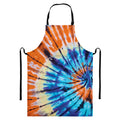 Blue And Orange Tie Dye Print Bib Apron With Pocket