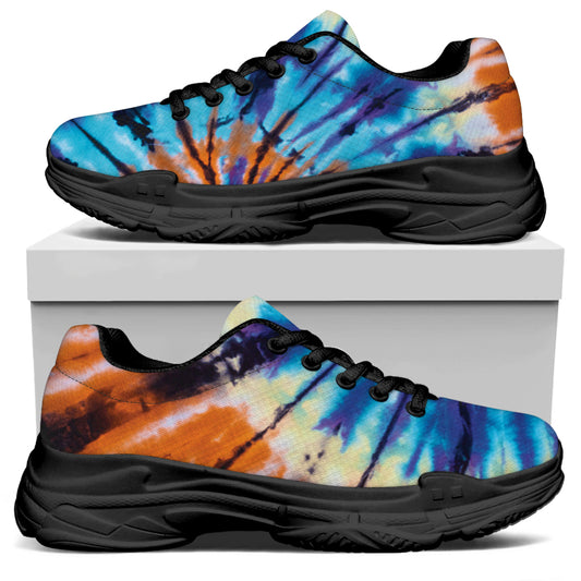 Blue And Orange Tie Dye Print Black Chunky Shoes
