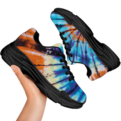 Blue And Orange Tie Dye Print Black Chunky Shoes