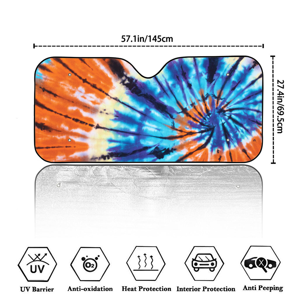 Blue And Orange Tie Dye Print Car Windshield Sun Shade