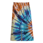 Blue And Orange Tie Dye Print Cotton Front Slit Maxi Skirt
