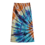 Blue And Orange Tie Dye Print Cotton Front Slit Maxi Skirt