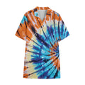 Blue And Orange Tie Dye Print Cotton Hawaiian Shirt