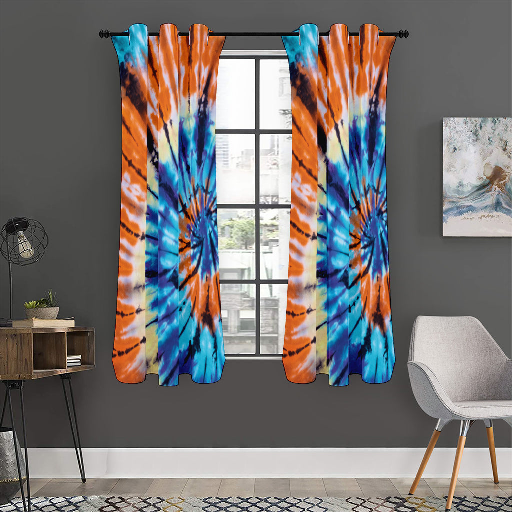 Blue And Orange Tie Dye Print Curtain