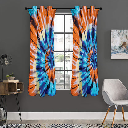 Blue And Orange Tie Dye Print Curtain