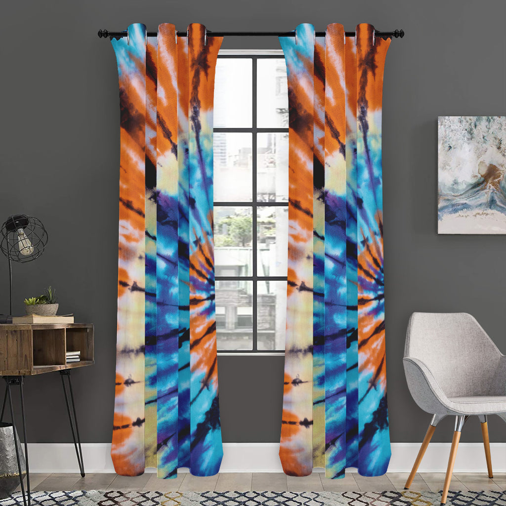 Blue And Orange Tie Dye Print Curtain