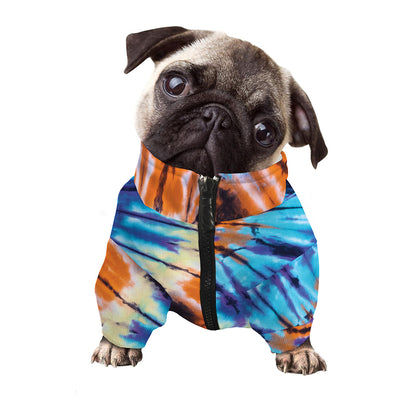 Blue And Orange Tie Dye Print Dog Zip Up Jacket