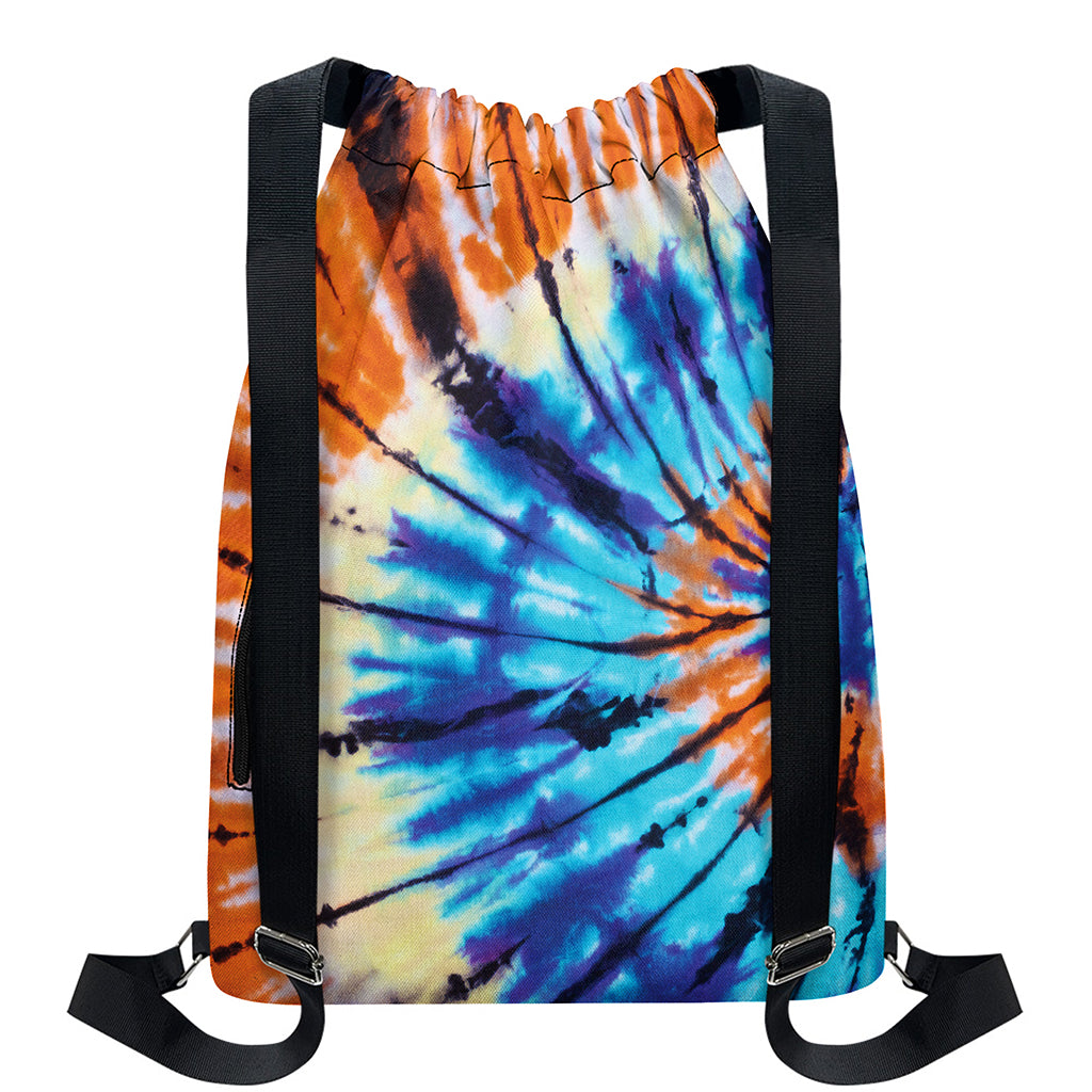 Blue And Orange Tie Dye Print Drawstring Backpack
