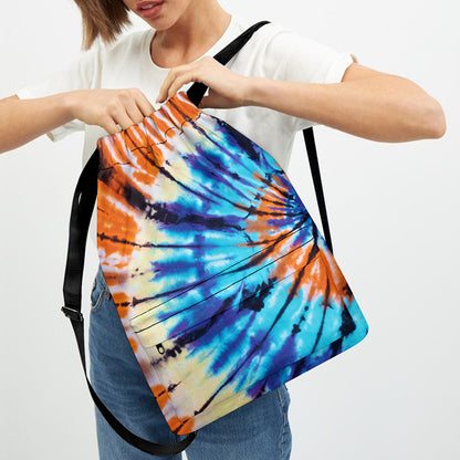 Blue And Orange Tie Dye Print Drawstring Backpack