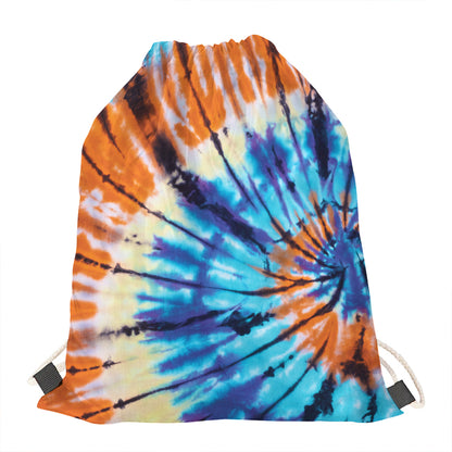 Blue And Orange Tie Dye Print Drawstring Bag