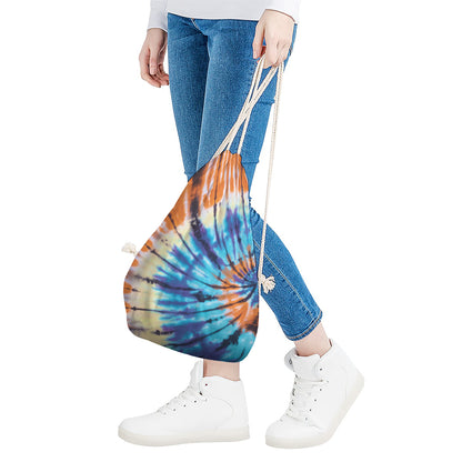 Blue And Orange Tie Dye Print Drawstring Bag