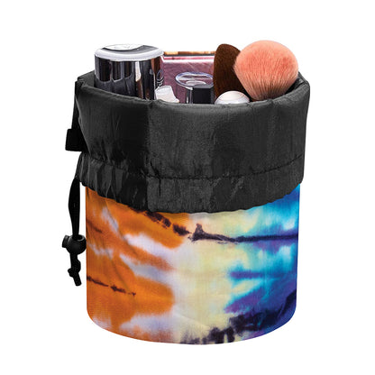 Blue And Orange Tie Dye Print Drawstring Makeup Bag