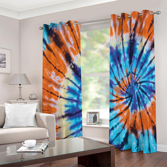 Blue And Orange Tie Dye Print Extra Wide Grommet Curtains