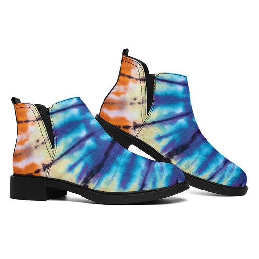 Blue And Orange Tie Dye Print Flat Ankle Boots