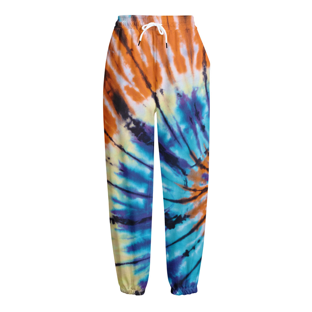 Blue And Orange Tie Dye Print Fleece Lined Knit Pants