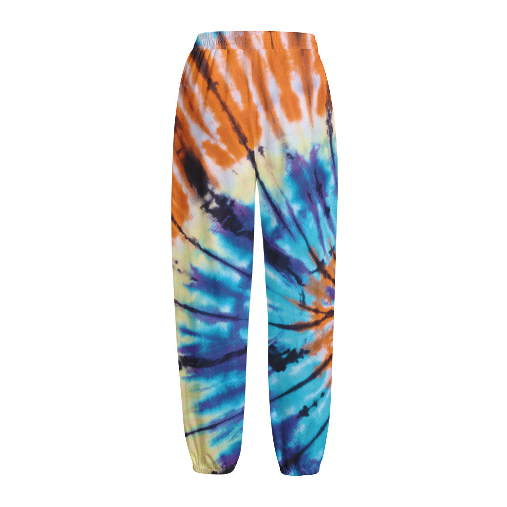 Blue And Orange Tie Dye Print Fleece Lined Knit Pants