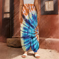 Blue And Orange Tie Dye Print Harem Pants