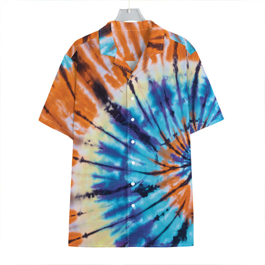 Blue And Orange Tie Dye Print Hawaiian Shirt