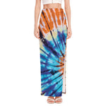 Blue And Orange Tie Dye Print High Slit Maxi Skirt