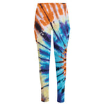 Blue And Orange Tie Dye Print High-Waisted Pocket Leggings