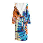Blue And Orange Tie Dye Print Hooded Bathrobe